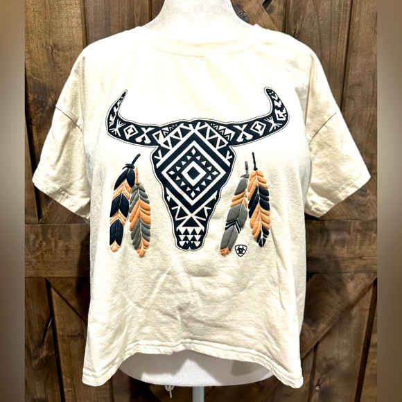 EUC Ariat Relaxed Fit Cropped Longhorn Graphic Tee Sz XL - Picture 5 of 16